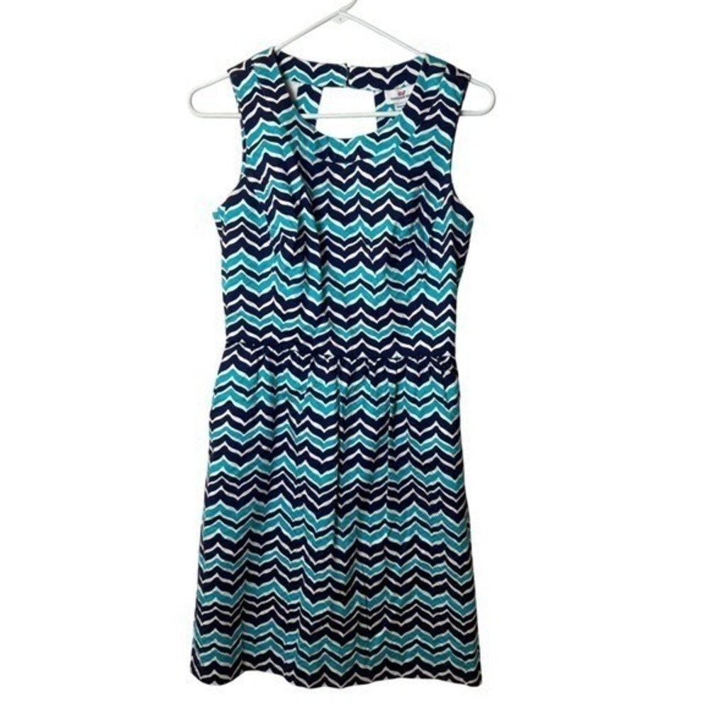 Vineyard Vines Fit Flare Dress Blue White Open Back Coastal Preppy Size 4 - Picture 5 of 12